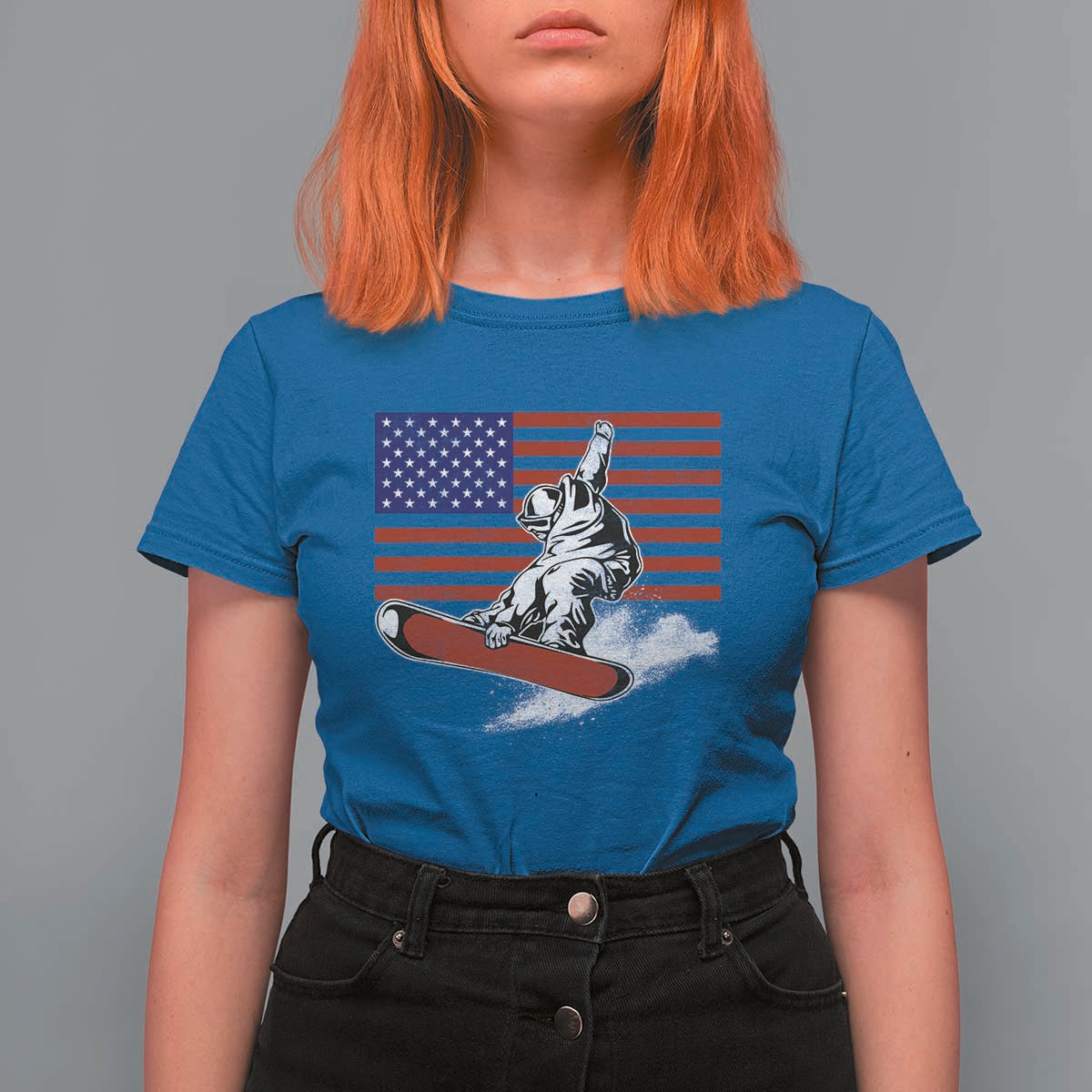 Funny Snowboarding Lover American Flag Winter Sport T Shirt For Women - Wonder Print Shop