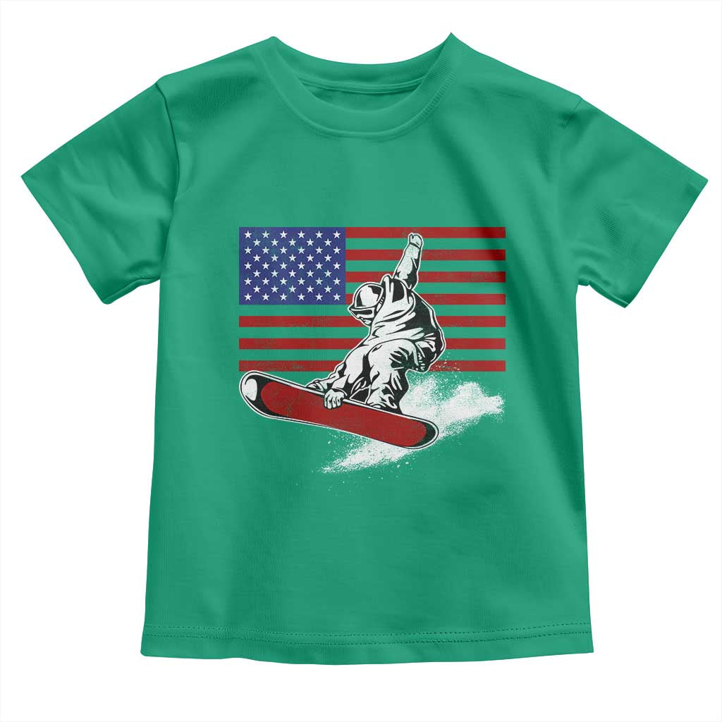 Funny Snowboarding Lover American Flag Winter Sport Toddler T Shirt - Wonder Print Shop