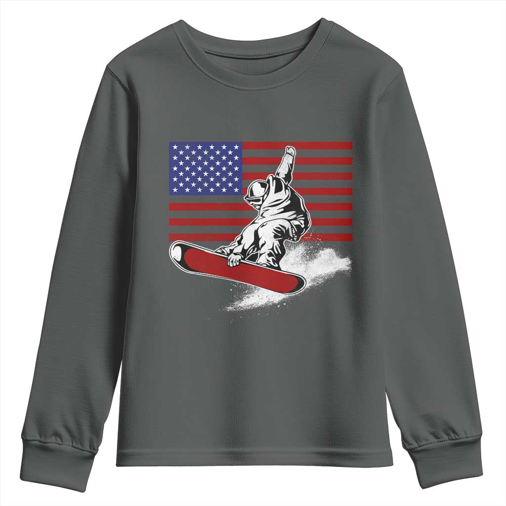 Funny Snowboarding Lover American Flag Winter Sport Youth Sweatshirt - Wonder Print Shop