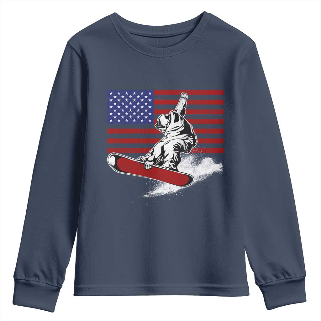 Funny Snowboarding Lover American Flag Winter Sport Youth Sweatshirt - Wonder Print Shop