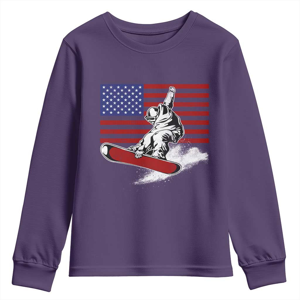 Funny Snowboarding Lover American Flag Winter Sport Youth Sweatshirt - Wonder Print Shop