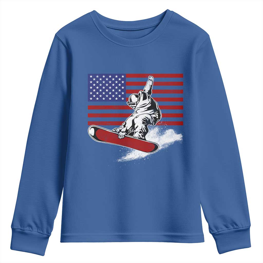 Funny Snowboarding Lover American Flag Winter Sport Youth Sweatshirt - Wonder Print Shop