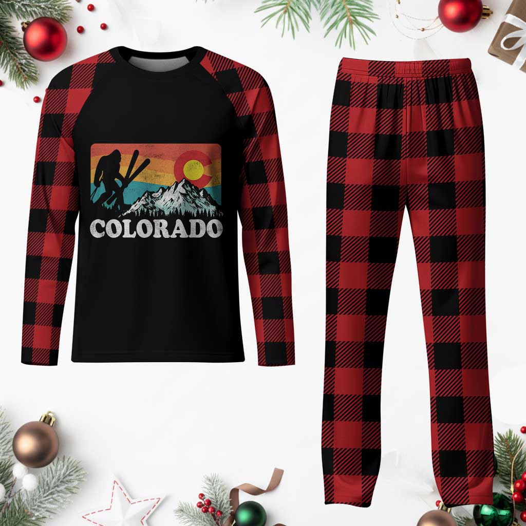 Funny Colorado Skiing Bigfoot Snow Mountain Winter Sport Plaid Pajama Set - Wonder Print Shop