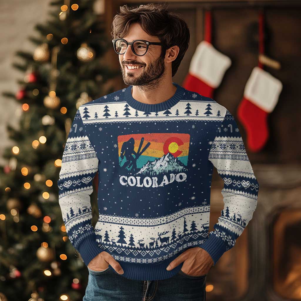 Funny Colorado Skiing Bigfoot Snow Mountain Winter Sport Ugly Christmas Sweater - Wonder Print Shop