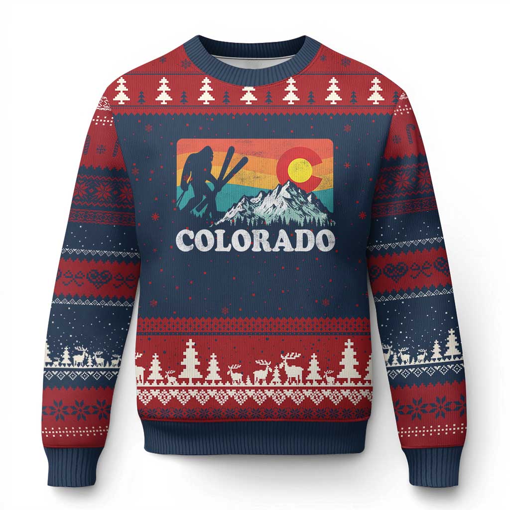 Funny Colorado Skiing Bigfoot Snow Mountain Winter Sport Ugly Christmas Sweater - Wonder Print Shop