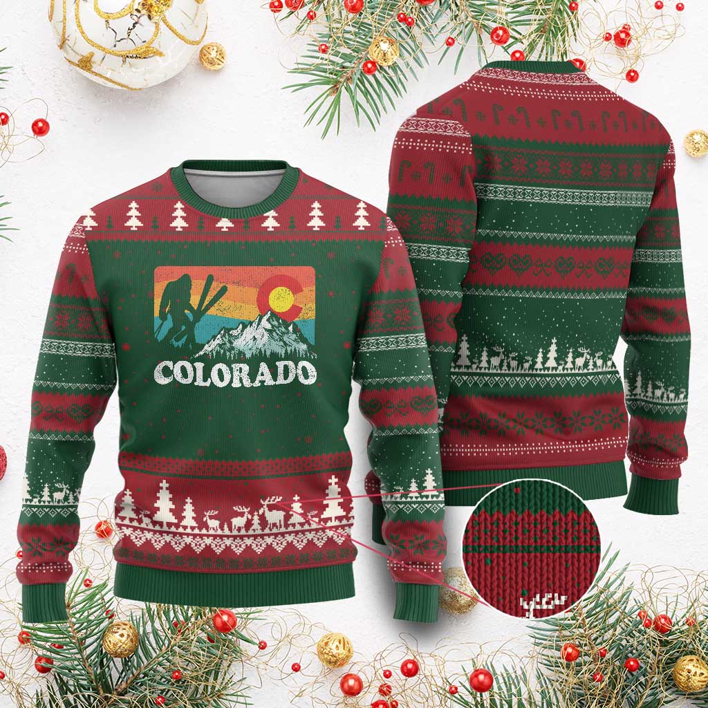 Funny Colorado Skiing Bigfoot Snow Mountain Winter Sport Ugly Christmas Sweater - Wonder Print Shop
