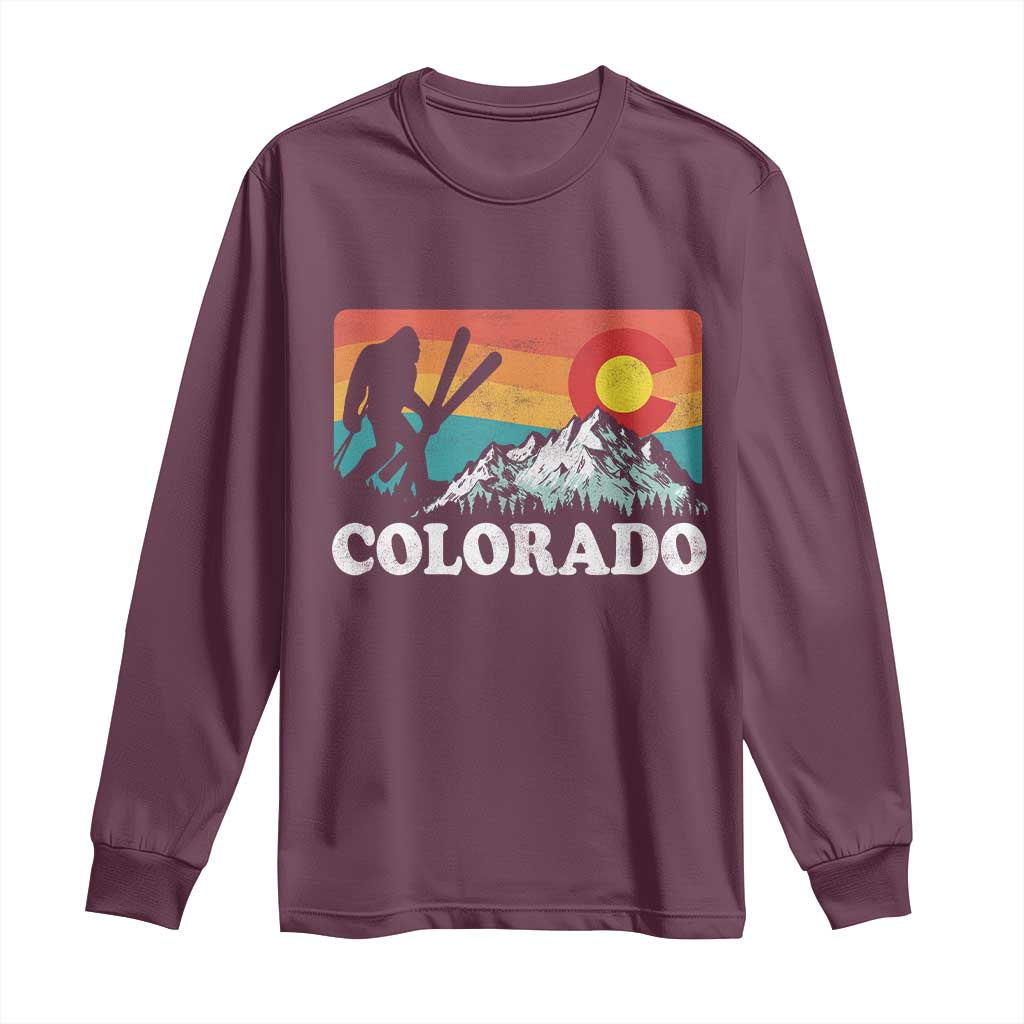 Funny Colorado Skiing Bigfoot Snow Mountain Winter Sport Long Sleeve Shirt - Wonder Print Shop