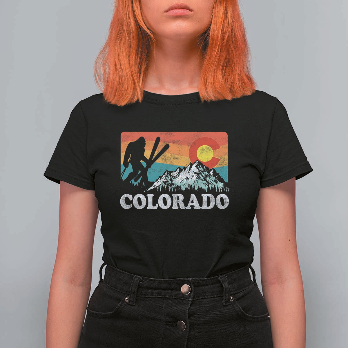 Funny Colorado Skiing Bigfoot Snow Mountain Winter Sport T Shirt For Women - Wonder Print Shop