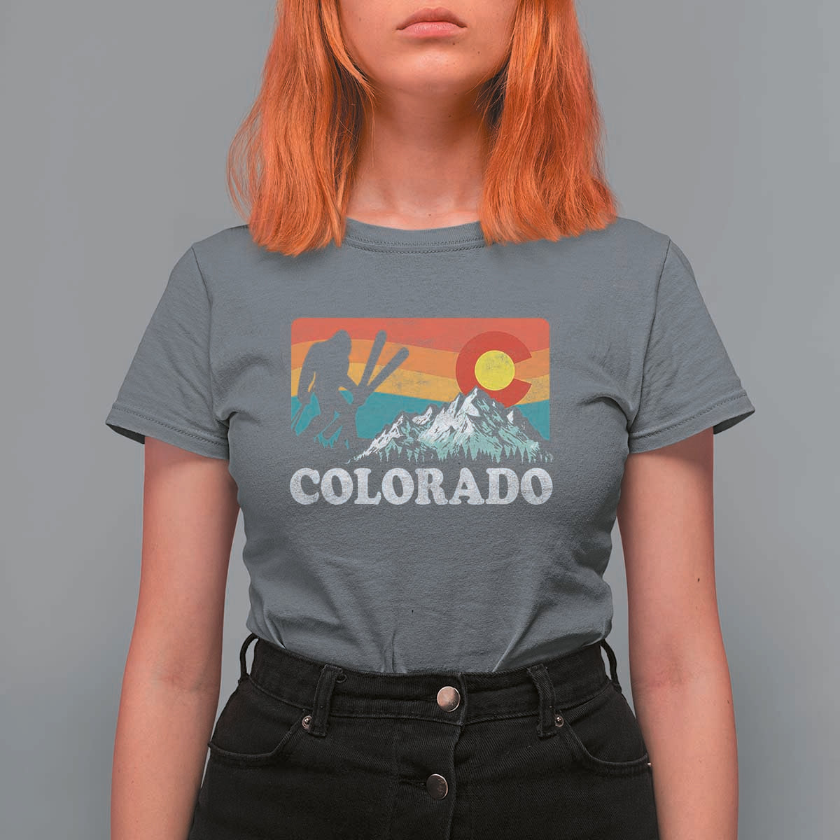Funny Colorado Skiing Bigfoot Snow Mountain Winter Sport T Shirt For Women - Wonder Print Shop