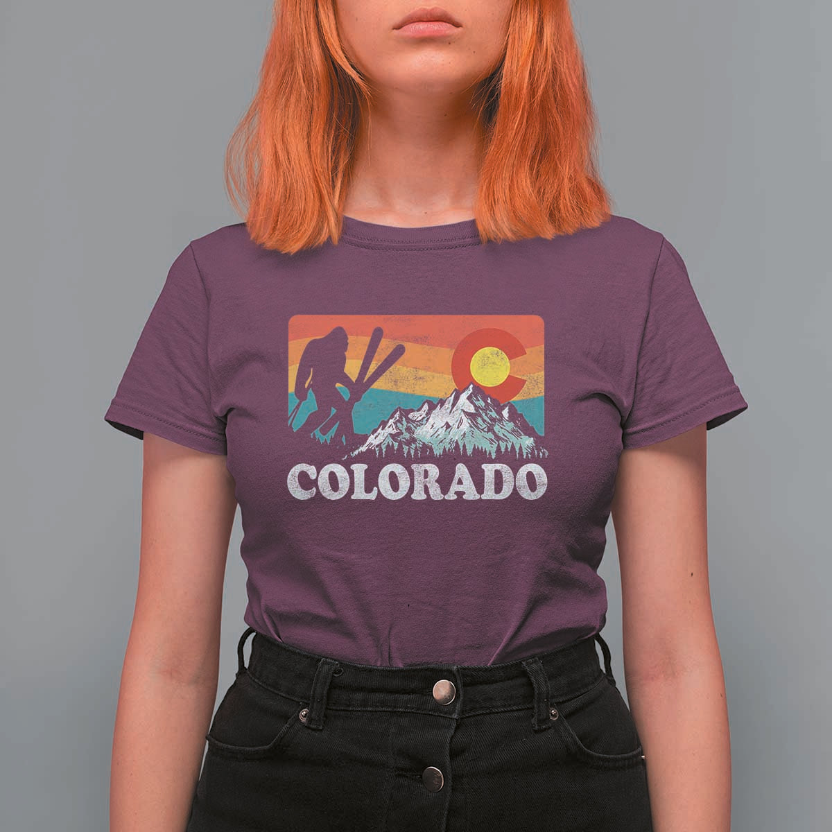 Funny Colorado Skiing Bigfoot Snow Mountain Winter Sport T Shirt For Women - Wonder Print Shop