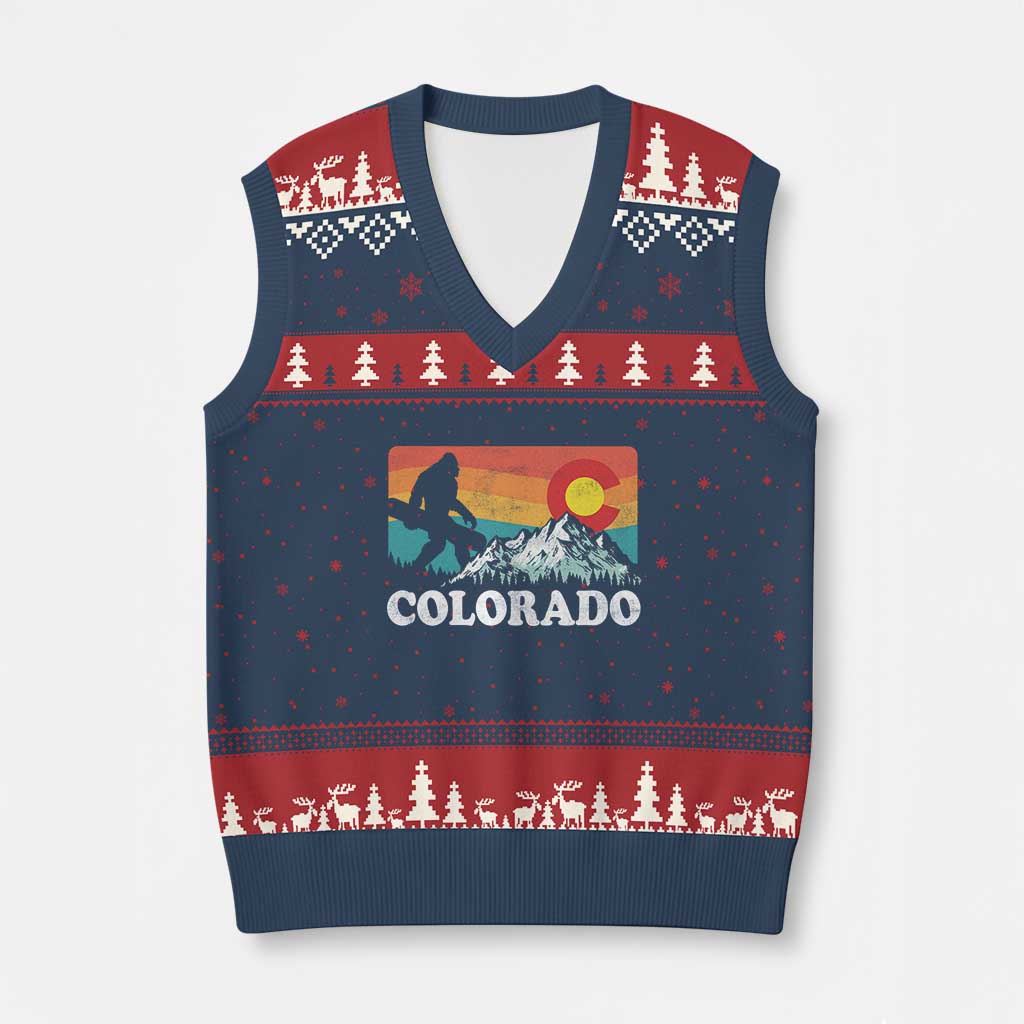 Funny Colorado Snowboarding Bigfoot Mountain Winter Sport V-Neck Knit Sweater Vest - Wonder Print Shop