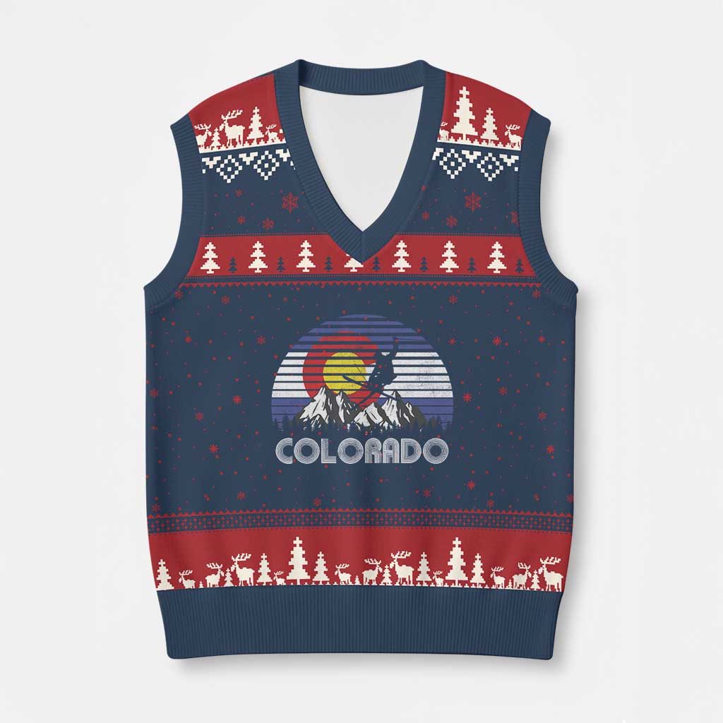 Ski Skiing Colorado Snow Mountain Winter Sport V-Neck Knit Sweater Vest - Wonder Print Shop