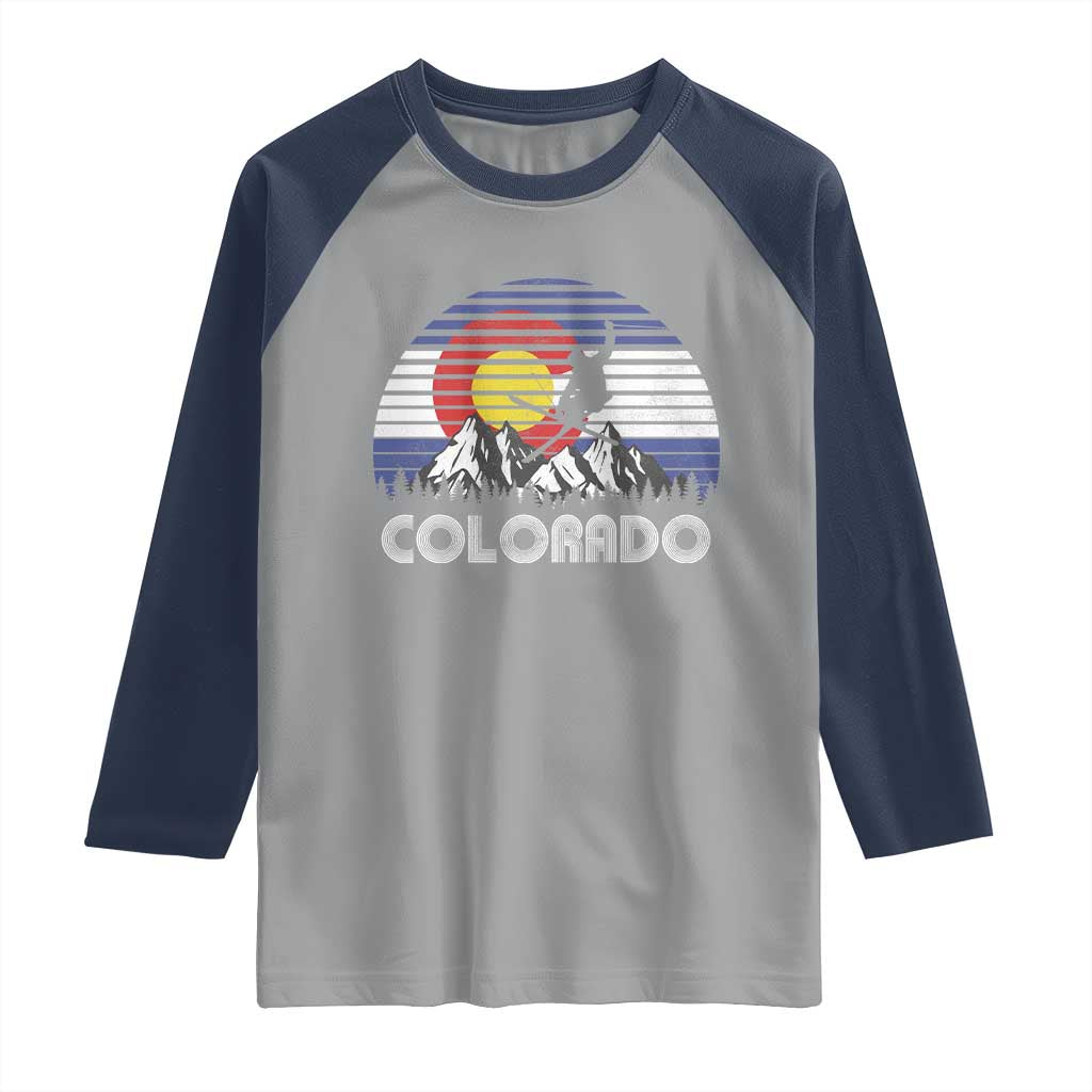 Ski Skiing Colorado Snow Mountain Winter Sport Raglan Shirt - Wonder Print Shop