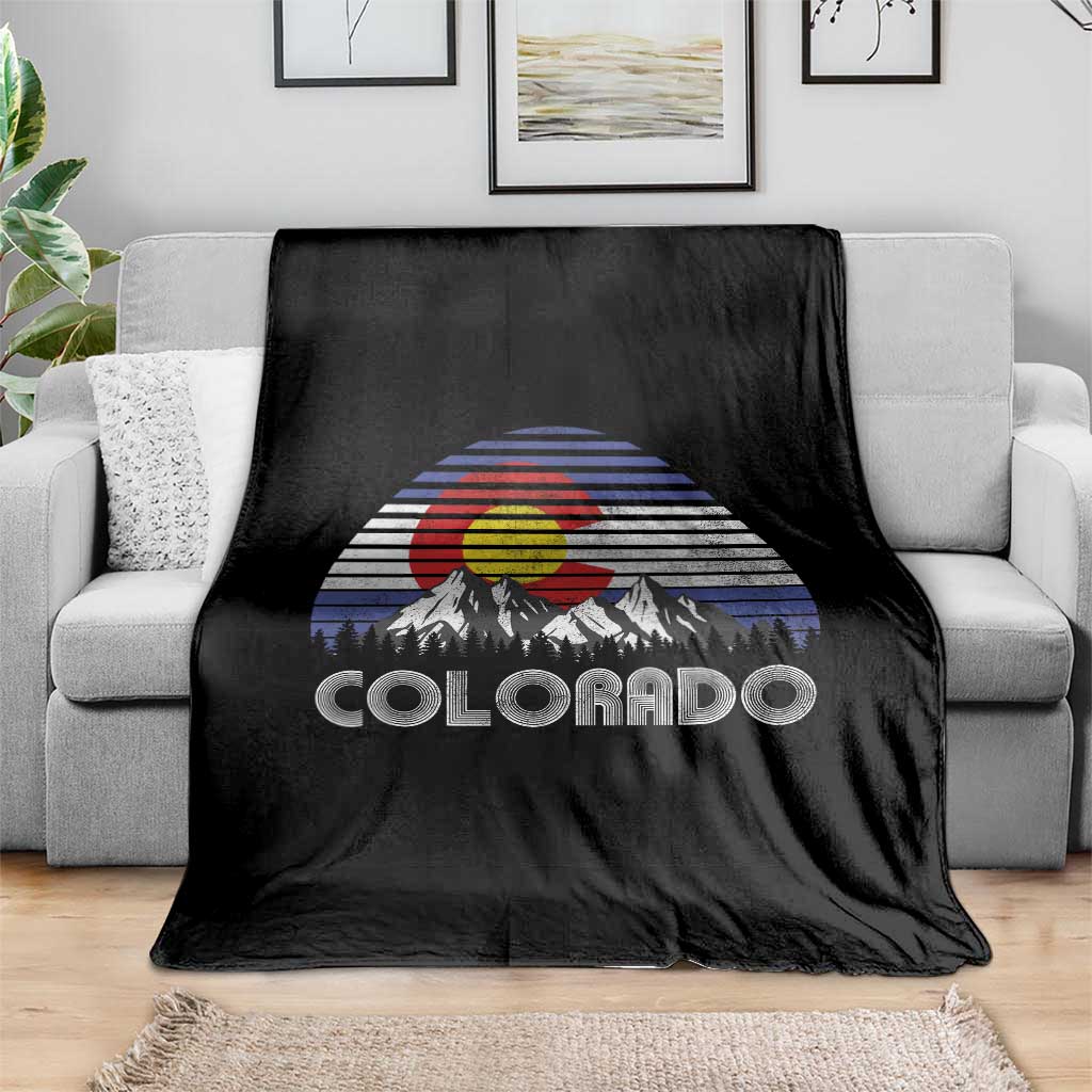 Colorado Flag Mountain 70s Retro Patriotic Colorado State Day Throw Blanket - Wonder Print Shop