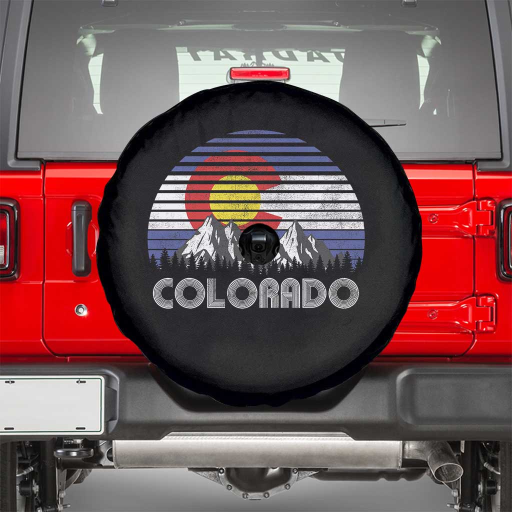 Colorado Flag Mountain 70s Retro Patriotic Colorado State Day Spare Tire Cover - Wonder Print Shop