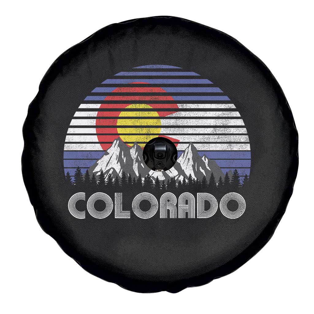 Colorado Flag Mountain 70s Retro Patriotic Colorado State Day Spare Tire Cover - Wonder Print Shop