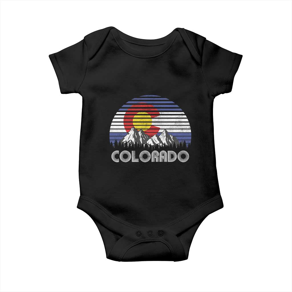Colorado Flag Mountain 70s Retro Patriotic Colorado State Day Baby Onesie - Wonder Print Shop