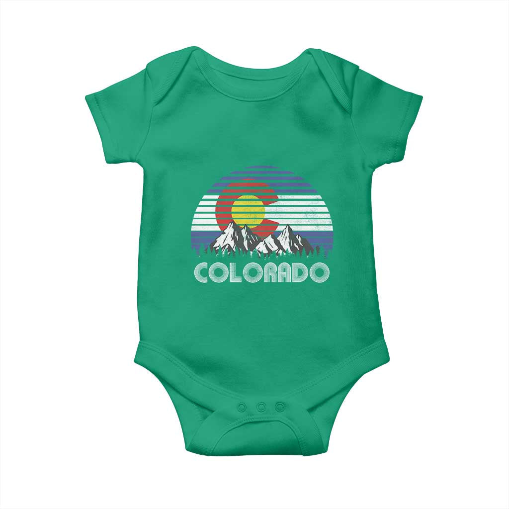 Colorado Flag Mountain 70s Retro Patriotic Colorado State Day Baby Onesie - Wonder Print Shop