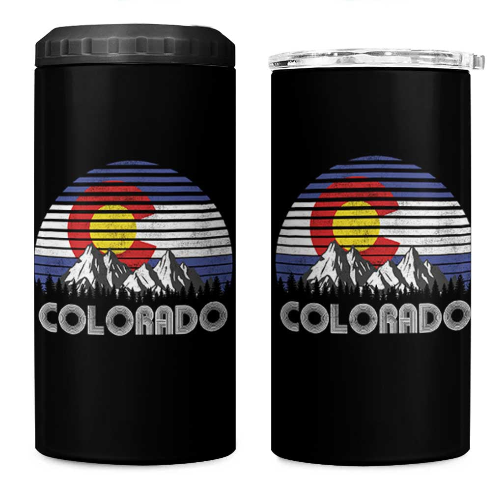 Colorado Flag Mountain 70s Retro Patriotic Colorado State Day 4 in 1 Can Cooler Tumbler - Wonder Print Shop