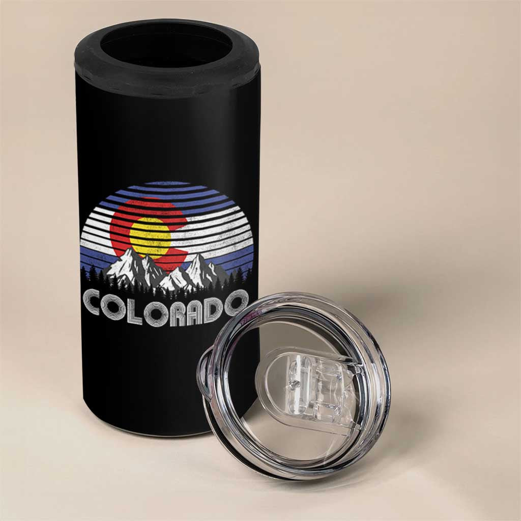 Colorado Flag Mountain 70s Retro Patriotic Colorado State Day 4 in 1 Can Cooler Tumbler - Wonder Print Shop
