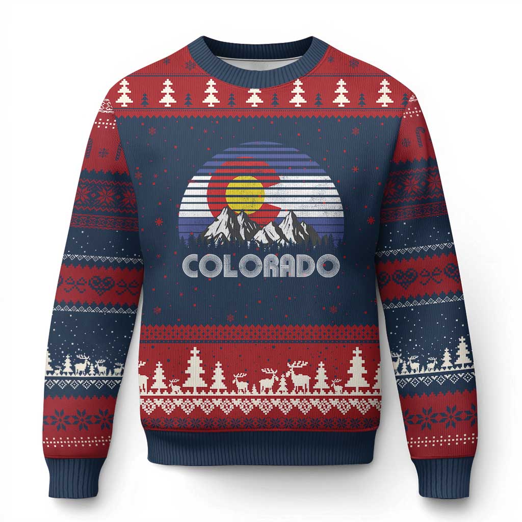 Colorado Flag Mountain 70s Retro Patriotic Colorado State Day Ugly Christmas Sweater - Wonder Print Shop