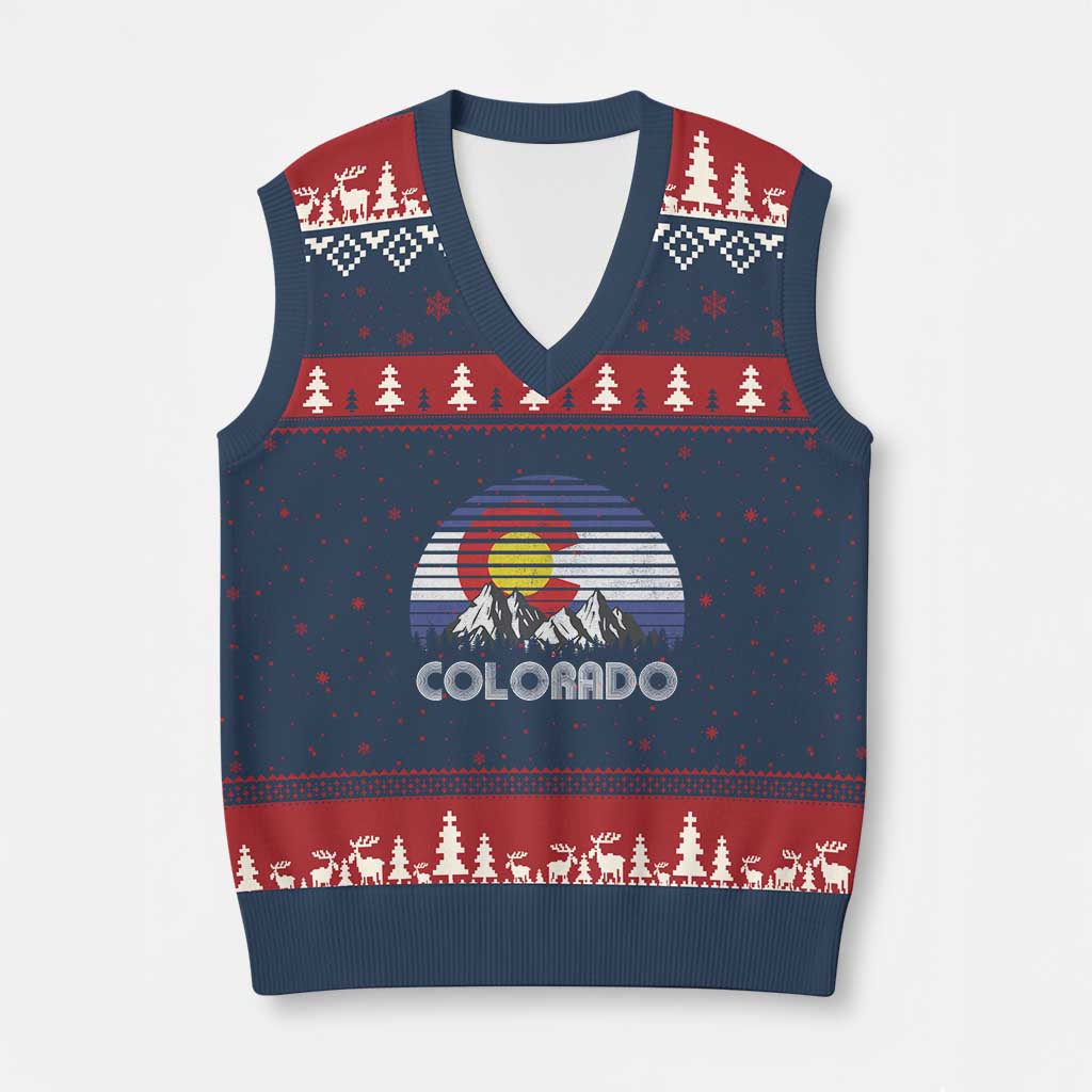 Colorado Flag Mountain 70s Retro Patriotic Colorado State Day V-Neck Knit Sweater Vest - Wonder Print Shop