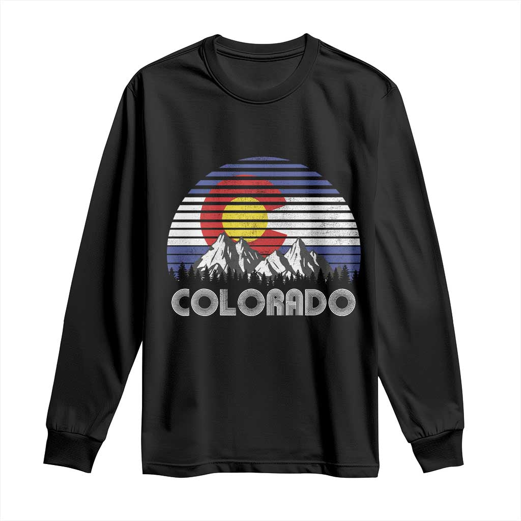 Colorado Flag Mountain 70s Retro Patriotic Colorado State Day Long Sleeve Shirt - Wonder Print Shop