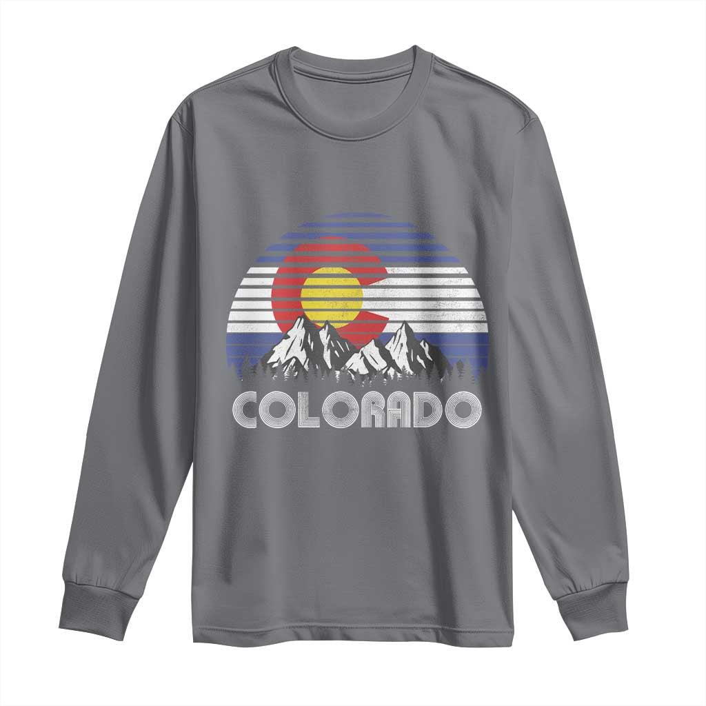 Colorado Flag Mountain 70s Retro Patriotic Colorado State Day Long Sleeve Shirt - Wonder Print Shop