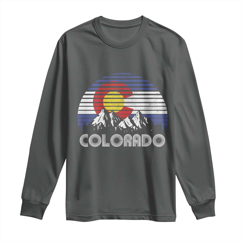 Colorado Flag Mountain 70s Retro Patriotic Colorado State Day Long Sleeve Shirt - Wonder Print Shop