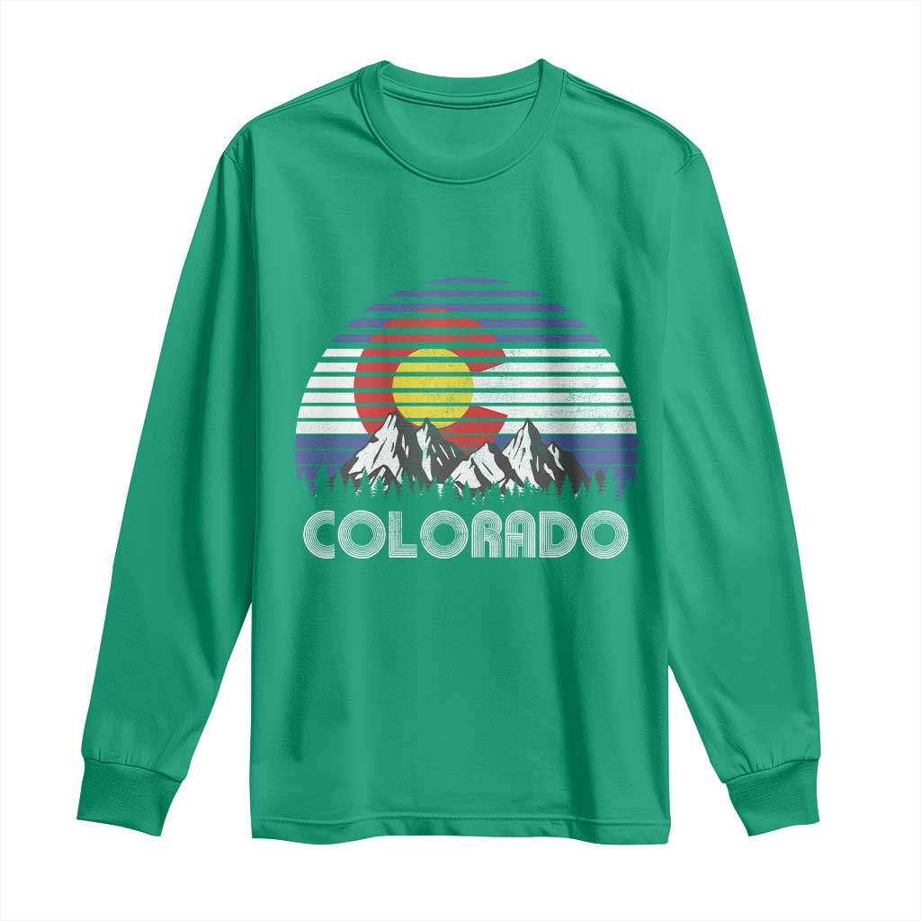 Colorado Flag Mountain 70s Retro Patriotic Colorado State Day Long Sleeve Shirt - Wonder Print Shop