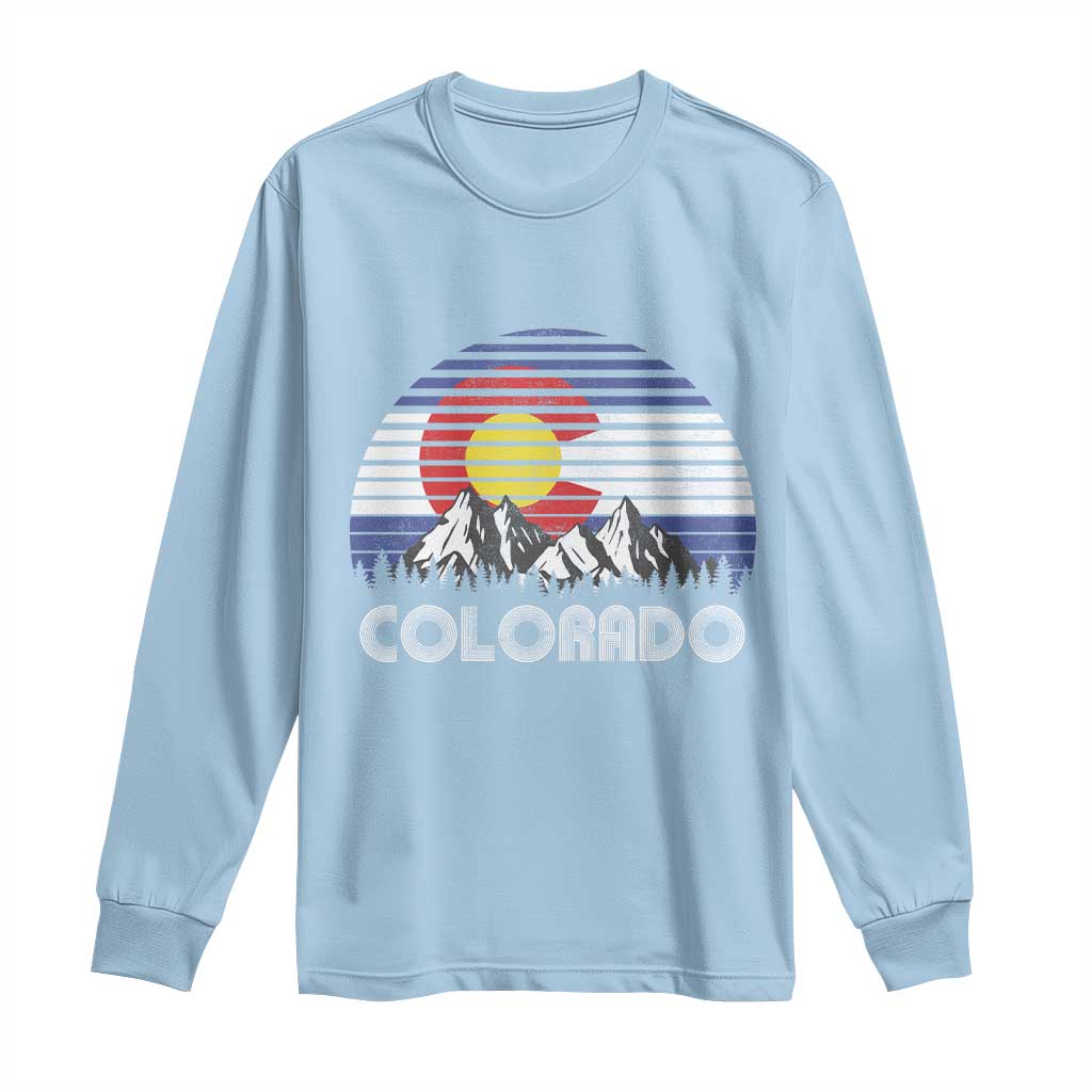 Colorado Flag Mountain 70s Retro Patriotic Colorado State Day Long Sleeve Shirt - Wonder Print Shop