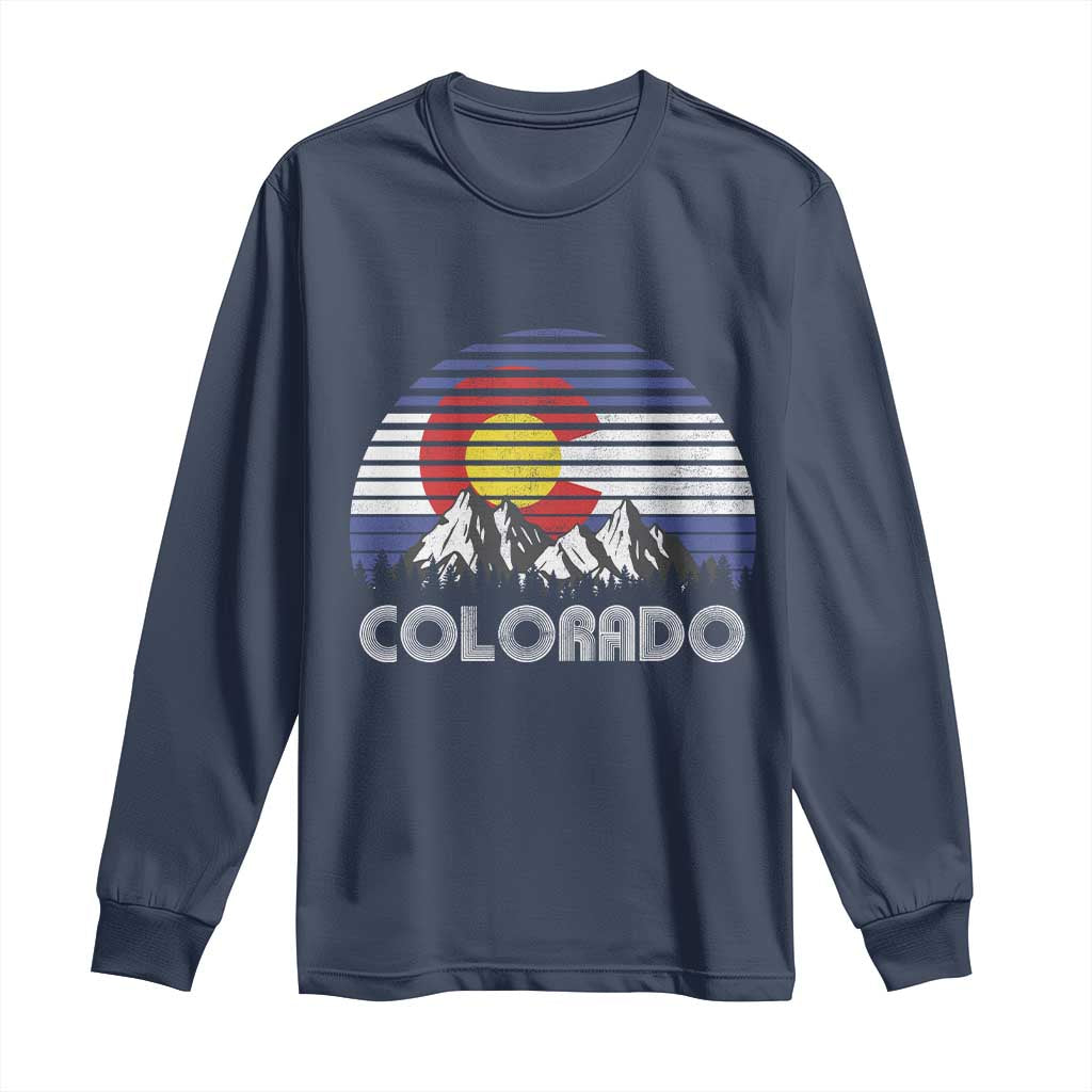 Colorado Flag Mountain 70s Retro Patriotic Colorado State Day Long Sleeve Shirt - Wonder Print Shop