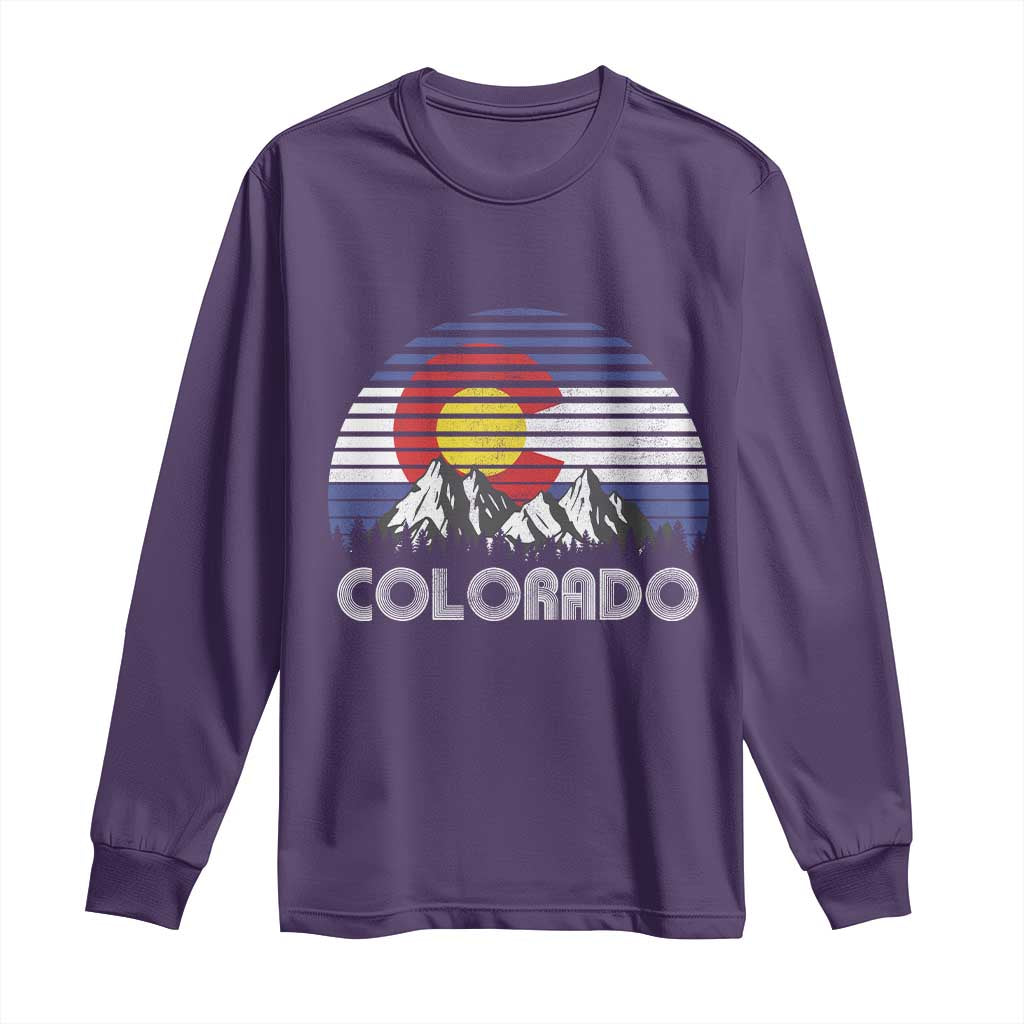 Colorado Flag Mountain 70s Retro Patriotic Colorado State Day Long Sleeve Shirt - Wonder Print Shop