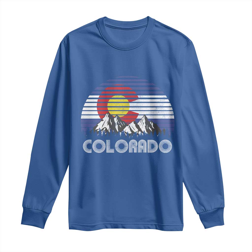 Colorado Flag Mountain 70s Retro Patriotic Colorado State Day Long Sleeve Shirt - Wonder Print Shop