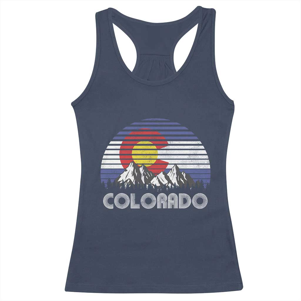 Colorado Flag Mountain 70s Retro Patriotic Colorado State Day Racerback Tank Top - Wonder Print Shop