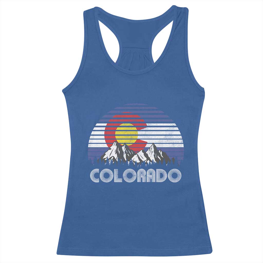 Colorado Flag Mountain 70s Retro Patriotic Colorado State Day Racerback Tank Top - Wonder Print Shop