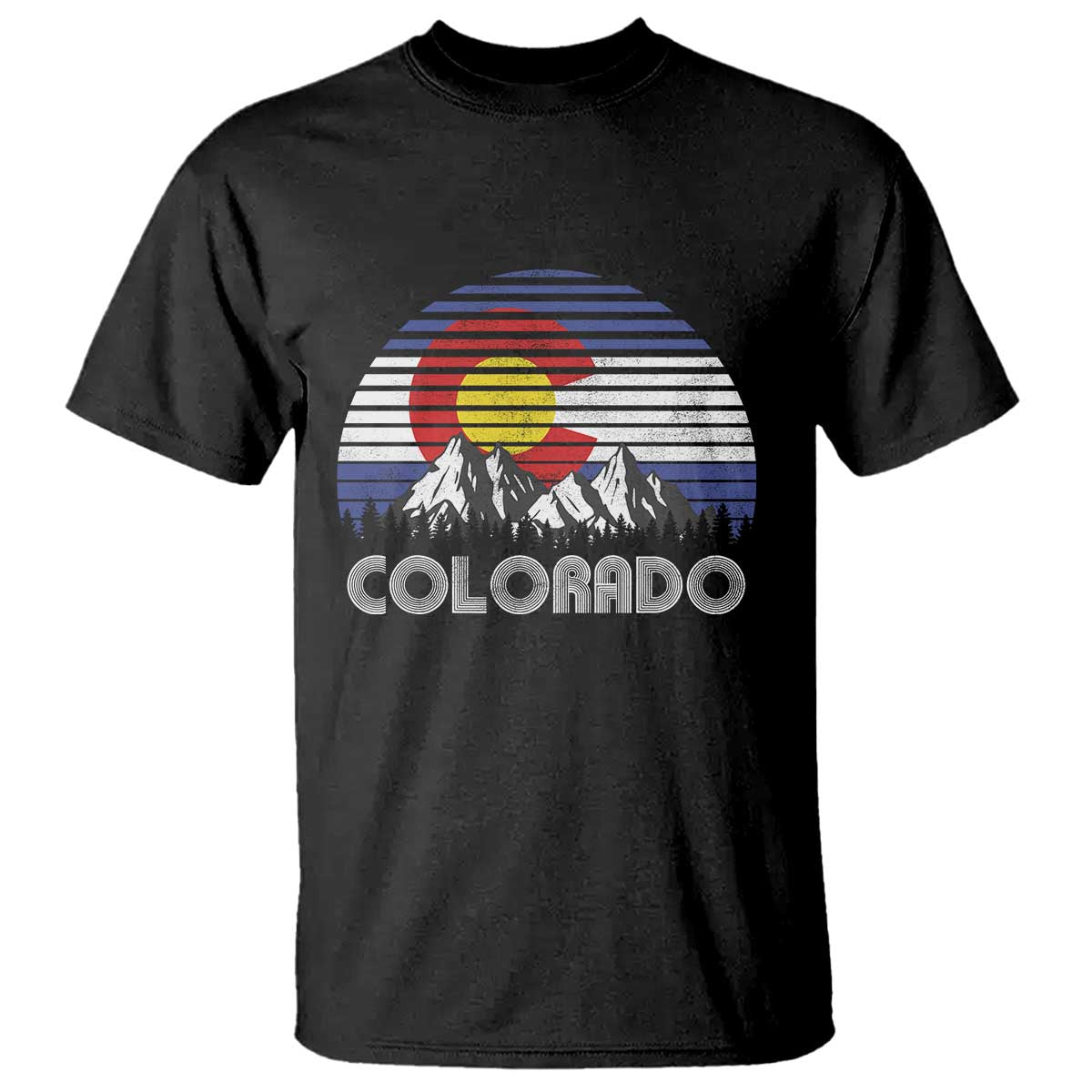 Colorado Flag Mountain 70s Retro Patriotic Colorado State Day T Shirt - Wonder Print Shop