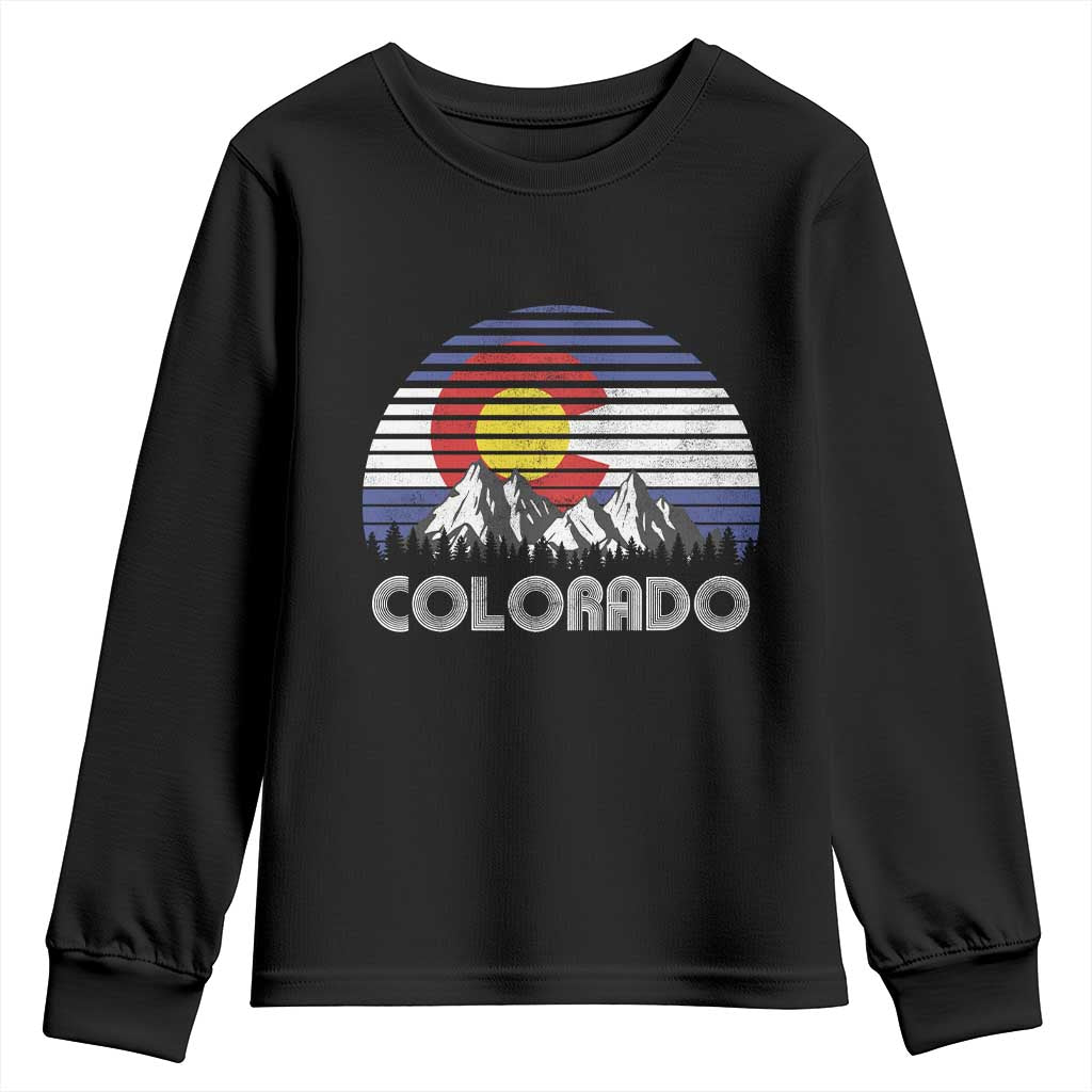 Colorado Flag Mountain 70s Retro Patriotic Colorado State Day Youth Sweatshirt - Wonder Print Shop