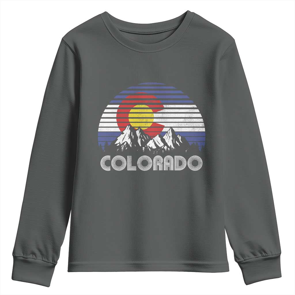 Colorado Flag Mountain 70s Retro Patriotic Colorado State Day Youth Sweatshirt - Wonder Print Shop