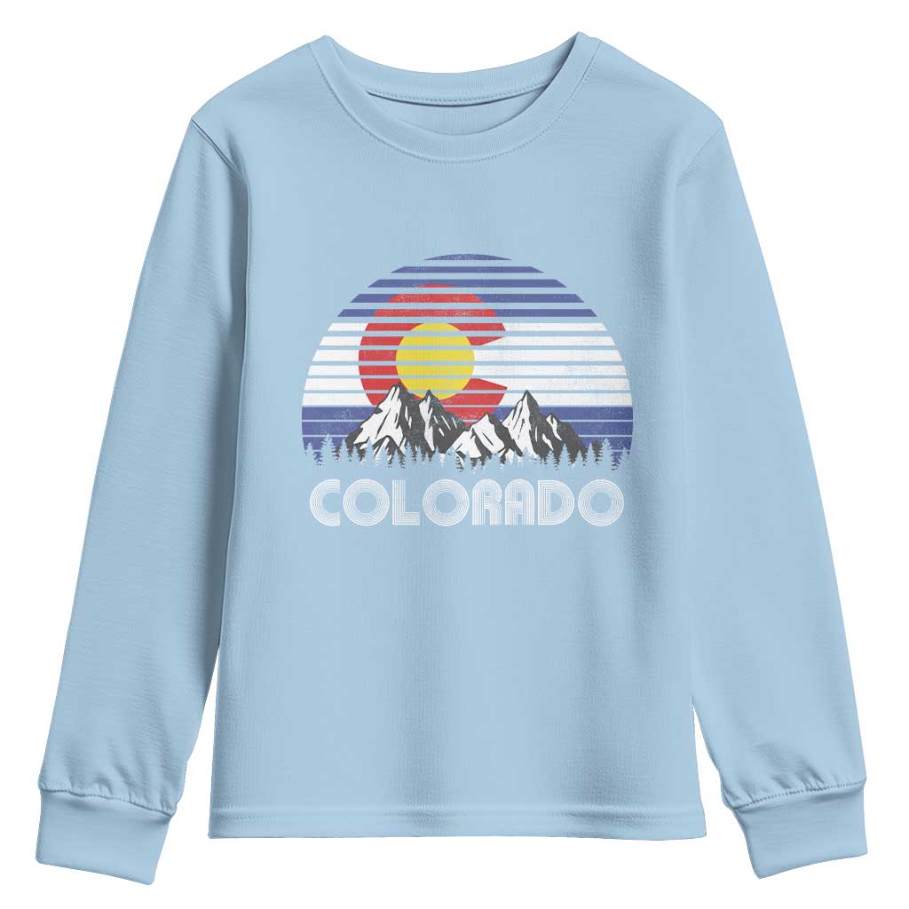 Colorado Flag Mountain 70s Retro Patriotic Colorado State Day Youth Sweatshirt - Wonder Print Shop