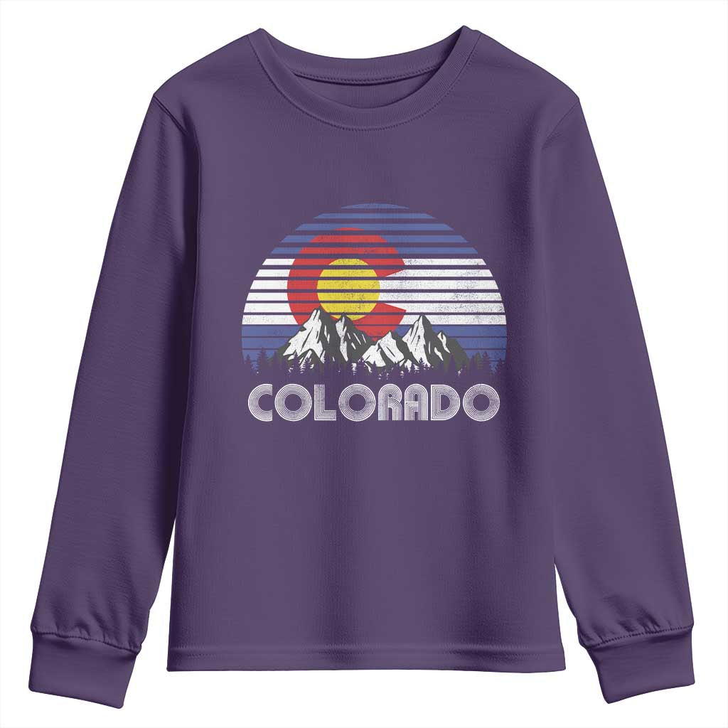 Colorado Flag Mountain 70s Retro Patriotic Colorado State Day Youth Sweatshirt - Wonder Print Shop