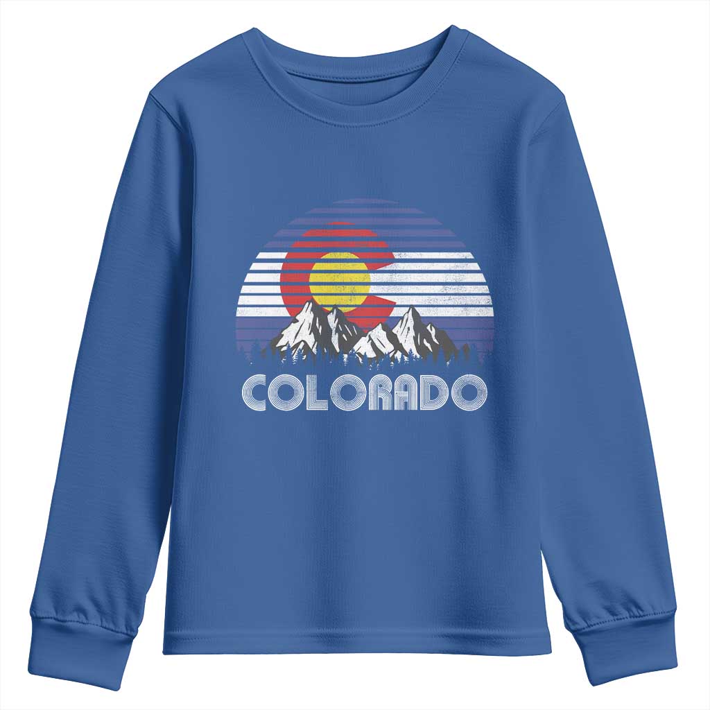 Colorado Flag Mountain 70s Retro Patriotic Colorado State Day Youth Sweatshirt - Wonder Print Shop
