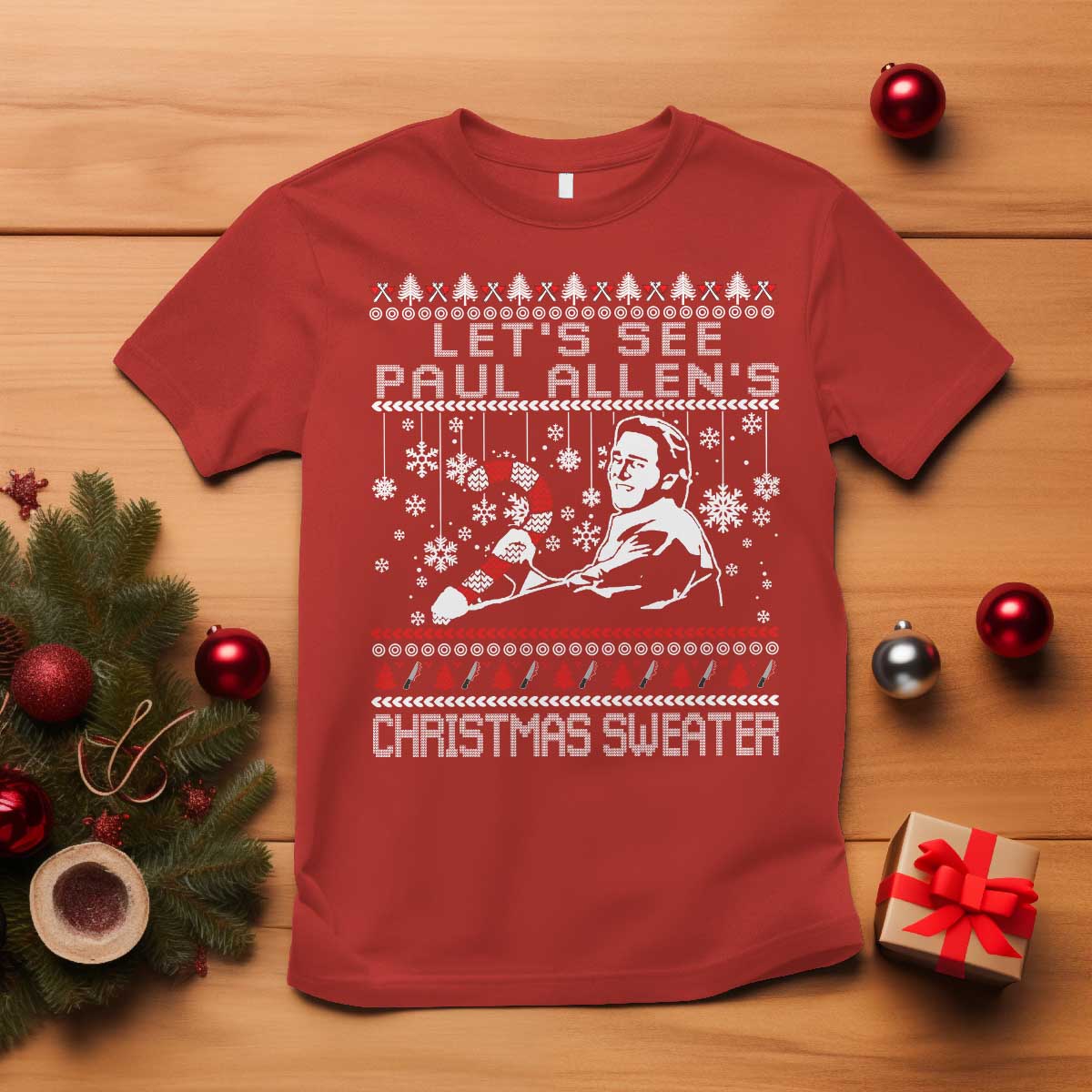 Funny Christmas Psycho T Shirt Lets See Paul Allens Christmas Sweater Serrial Killer Movie - Wonder Print Shop