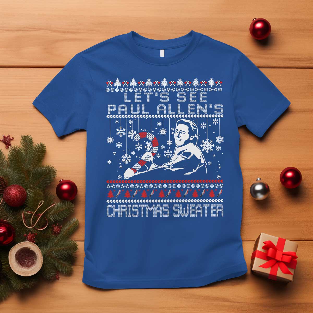 Funny Christmas Psycho T Shirt Lets See Paul Allens Christmas Sweater Serrial Killer Movie - Wonder Print Shop