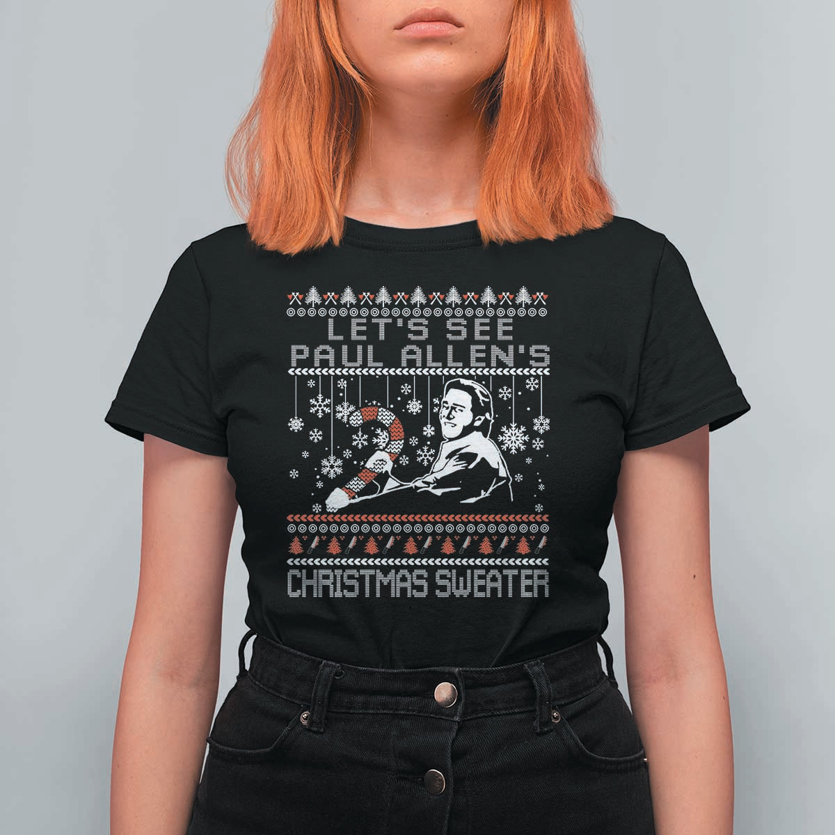 Funny Christmas Psycho T Shirt For Women Lets See Paul Allens Christmas Sweater Serrial Killer Movie - Wonder Print Shop