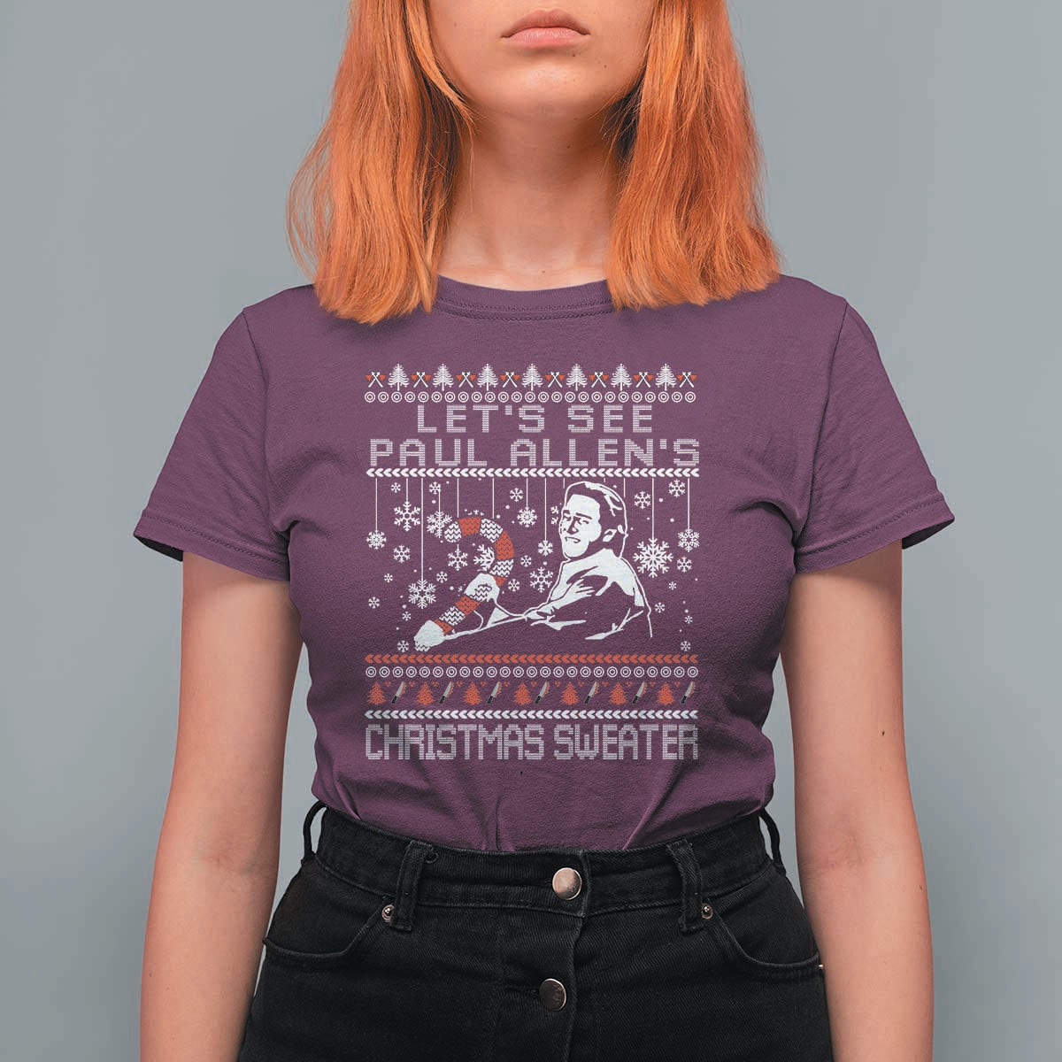 Funny Christmas Psycho T Shirt For Women Lets See Paul Allens Christmas Sweater Serrial Killer Movie - Wonder Print Shop