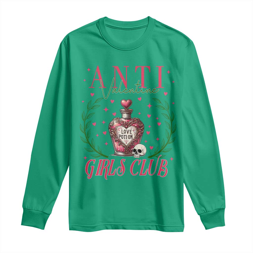 Funny Anti Valentine Girl Club Long Sleeve Shirt Love Potion Skull