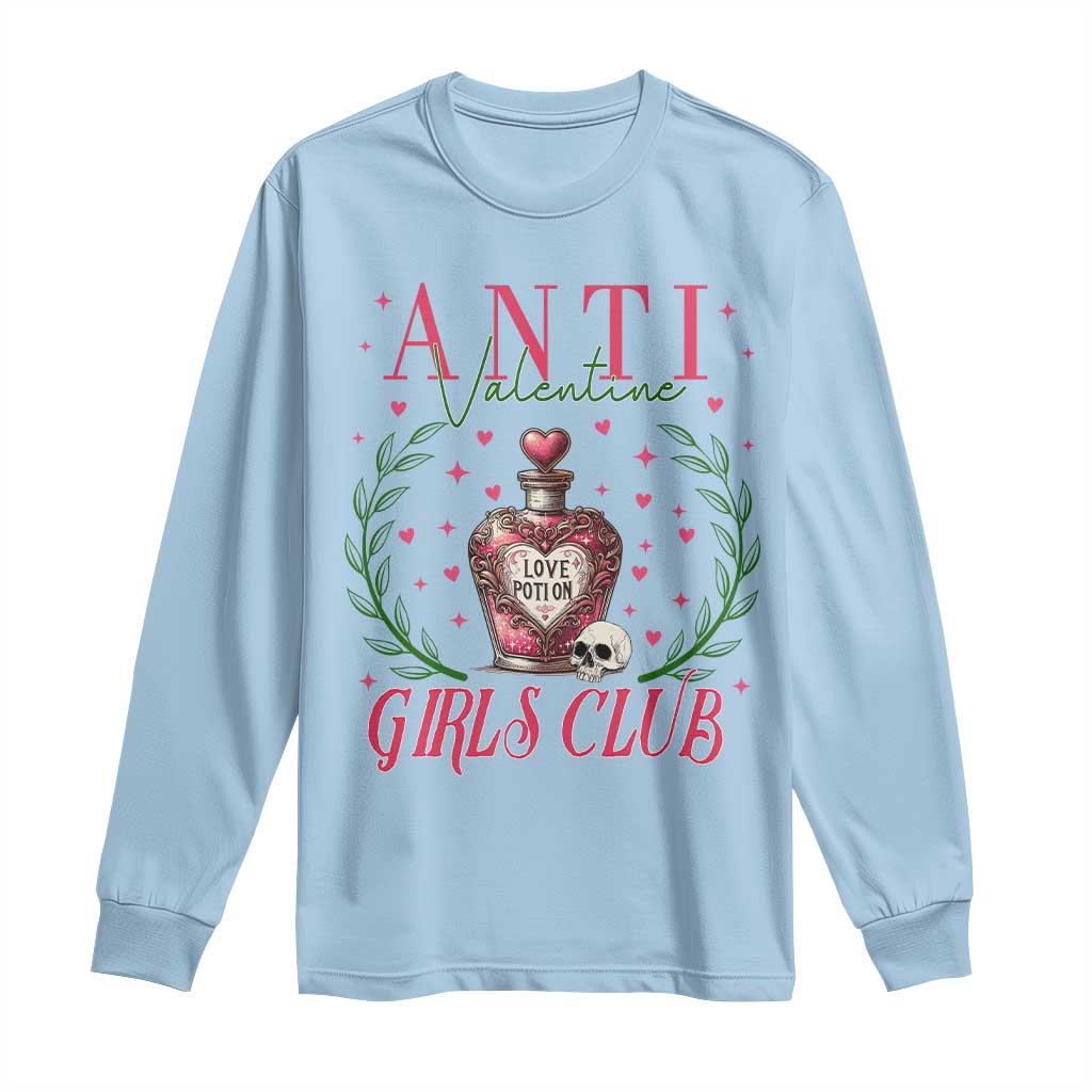 Funny Anti Valentine Girl Club Long Sleeve Shirt Love Potion Skull