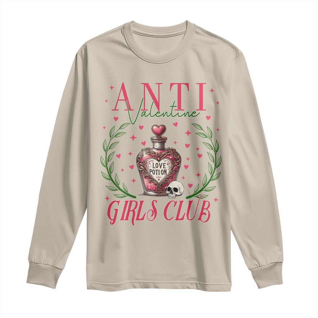 Funny Anti Valentine Girl Club Long Sleeve Shirt Love Potion Skull