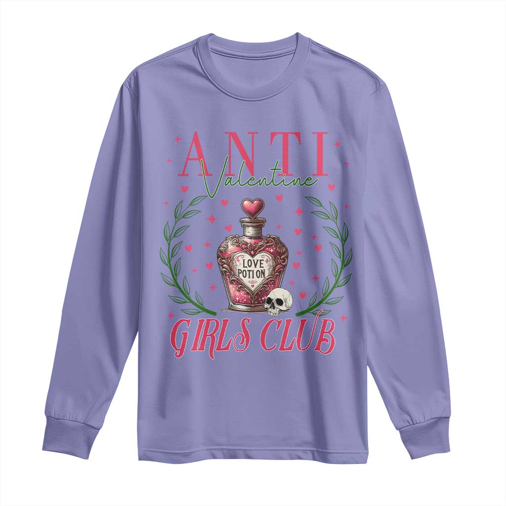 Funny Anti Valentine Girl Club Long Sleeve Shirt Love Potion Skull